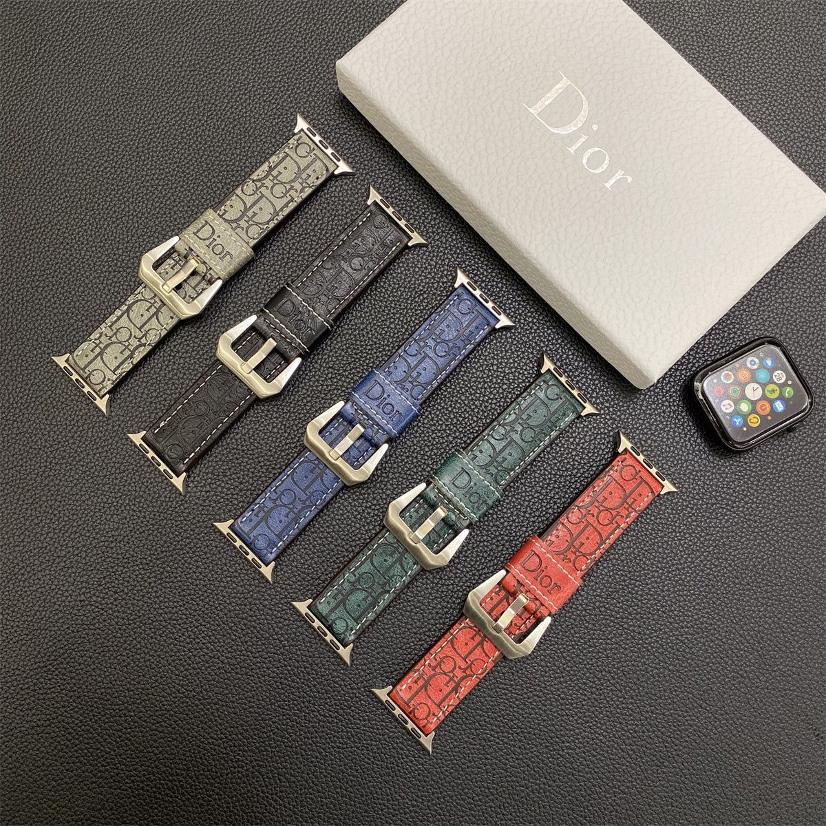 Leather CD Apple Watch Band Gray-YHK240509