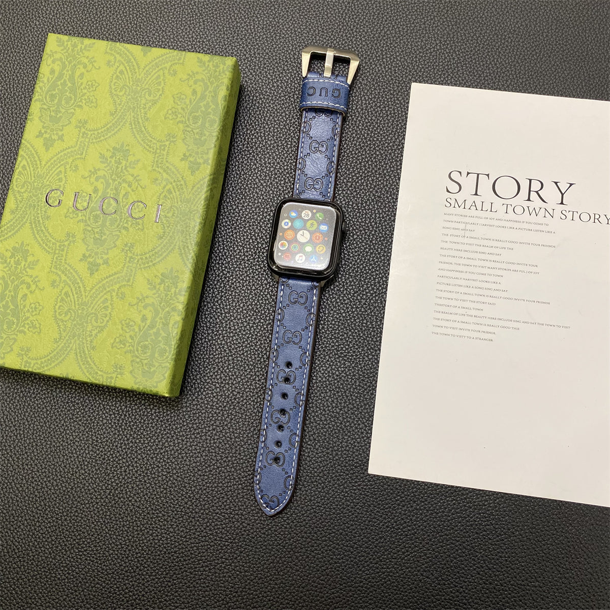 GG Apple Watch Band Leather Blue-SW24422