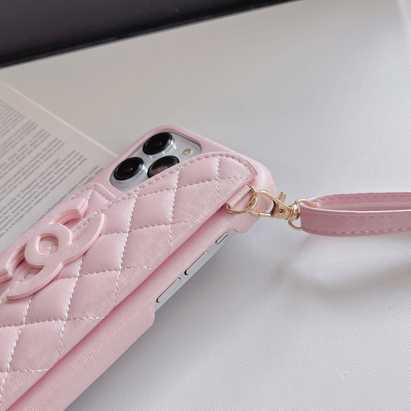 CC iPhone Case With Wallet And Chain Pink -XK240401