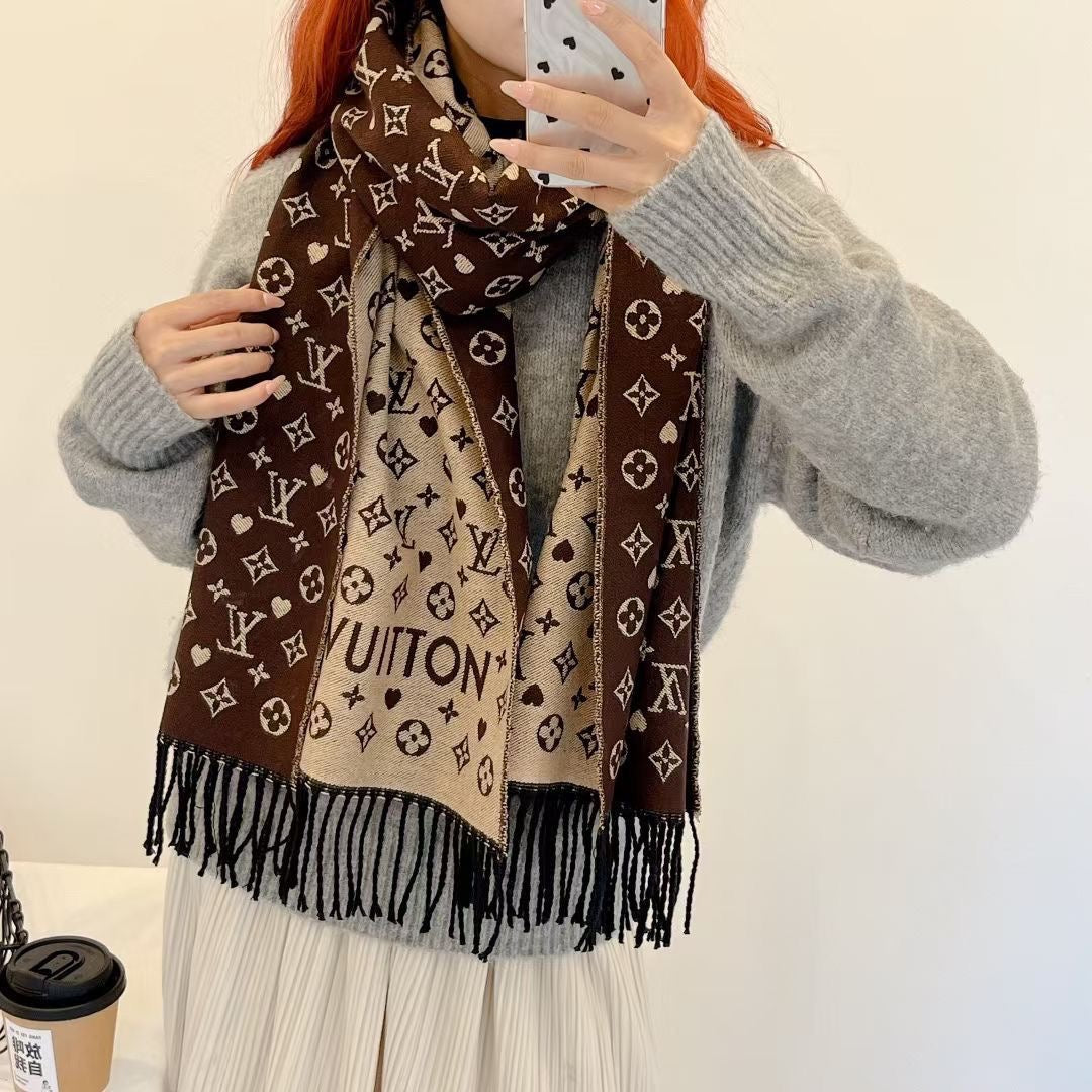 Double-Sided Warm Scarf & Shawl with Tassels