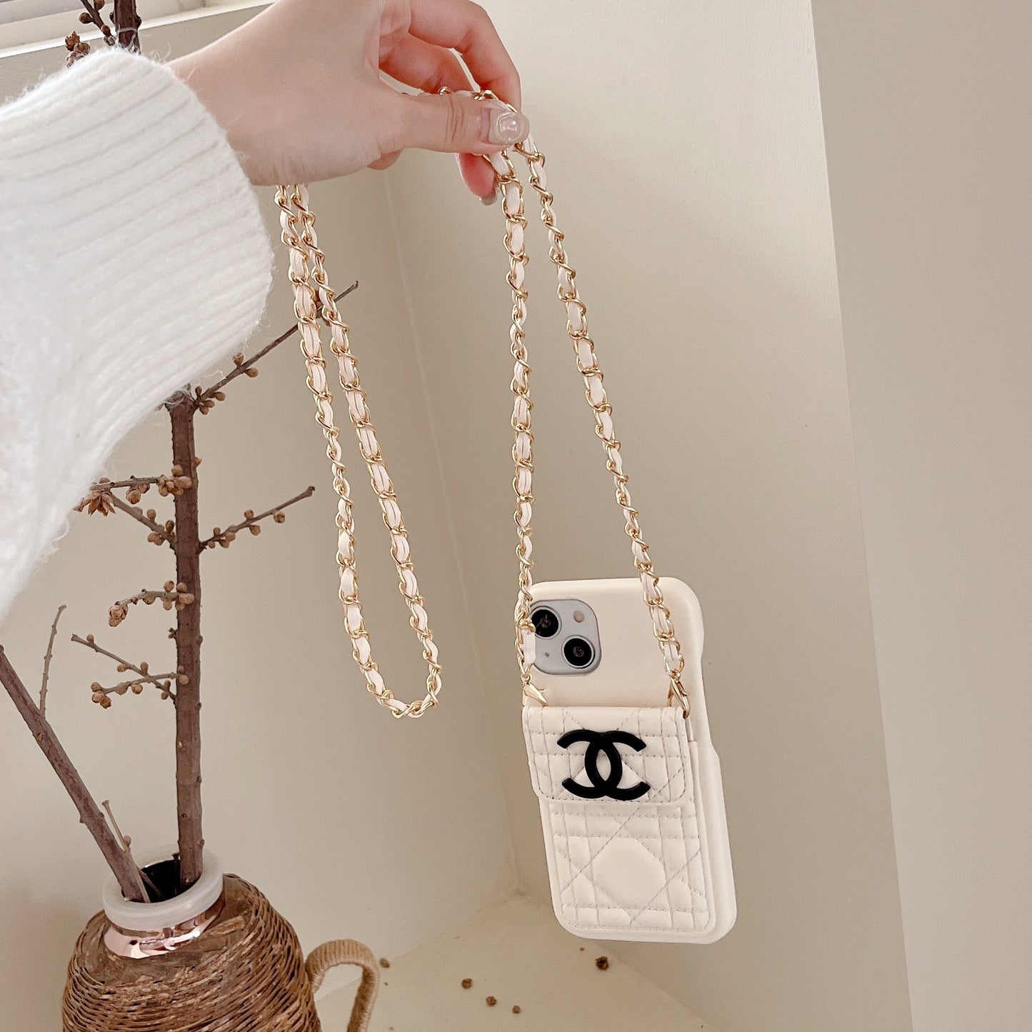 CC iPhone Case With Wallet And Strap White -GS241602