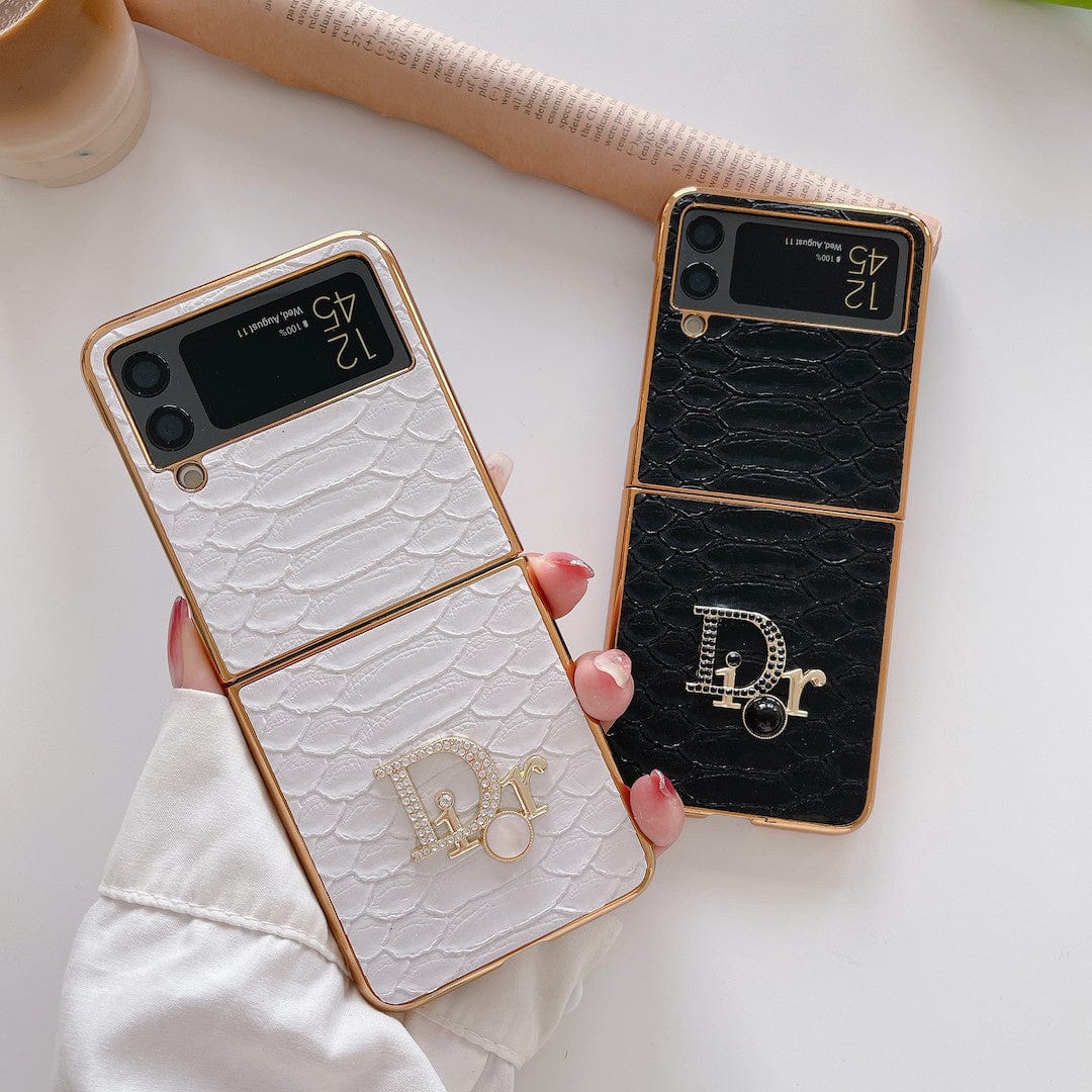 Dior Black and White Leather Z Flip/Z Fold Phone Case