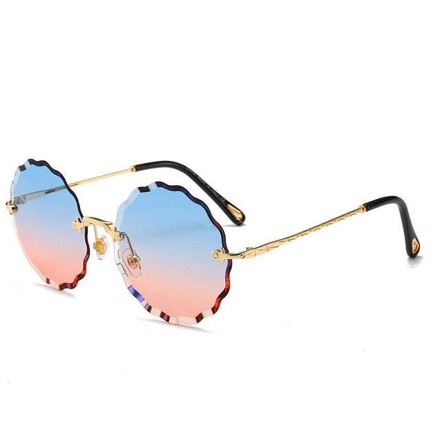 Luxury Round Sunglasses Women Brand Designer Rimless Sun Glasses for Female Tint Fashion Rosie Eyewear