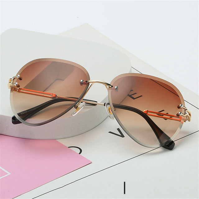 Oulylan Rimless Sunglasses Women Brand Designer Sun Glasses Gradient Shades Cutting Lens Ladies Frameless Metal Eyeglasses UV400