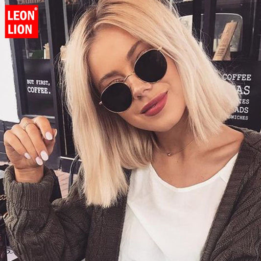 LeonLion Classic Small Frame Round Sunglasses Women/Men Brand Designer Alloy Mirror Sun Glasses Vintage Modis Oculos