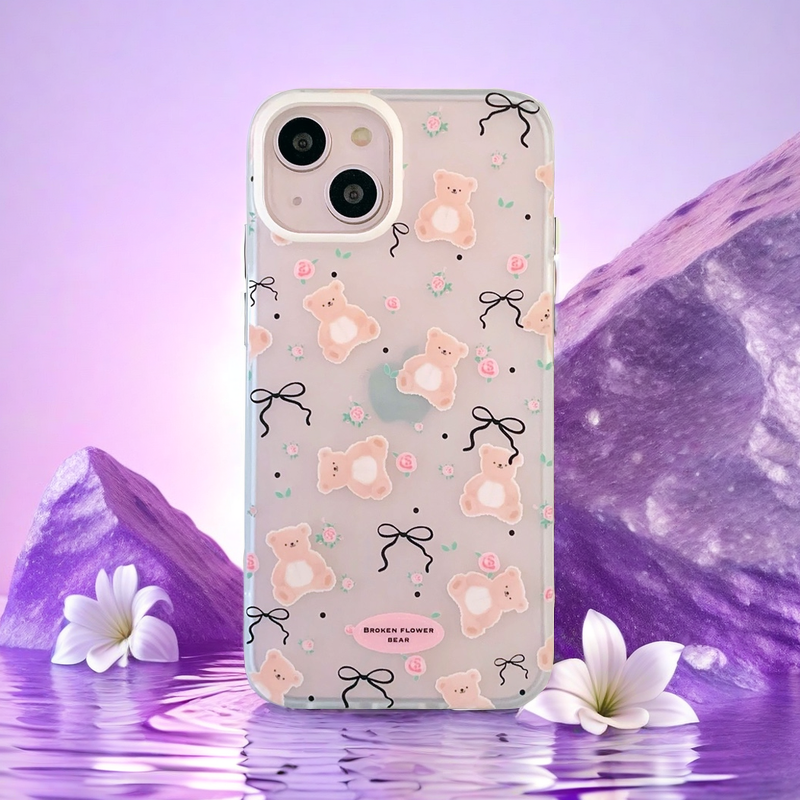 Frosted Phone Case | Translucent Bear & Rose