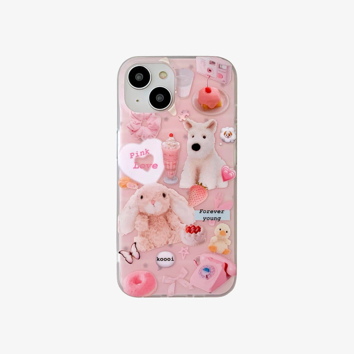 Frosted Phone Case | Pink Love Rabbit & Dog